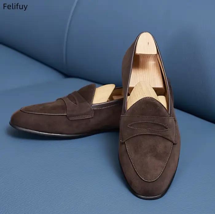 Mocassins en cuir véritable suédé marron beige pour hommes