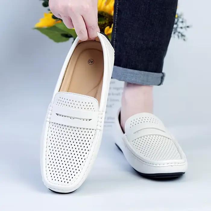 Mocassins ELUVA pour hommes sans lacet, chaussures décontractées en cuir, confortables, respirantes et antidérapantes pour toutes occasions estivales
