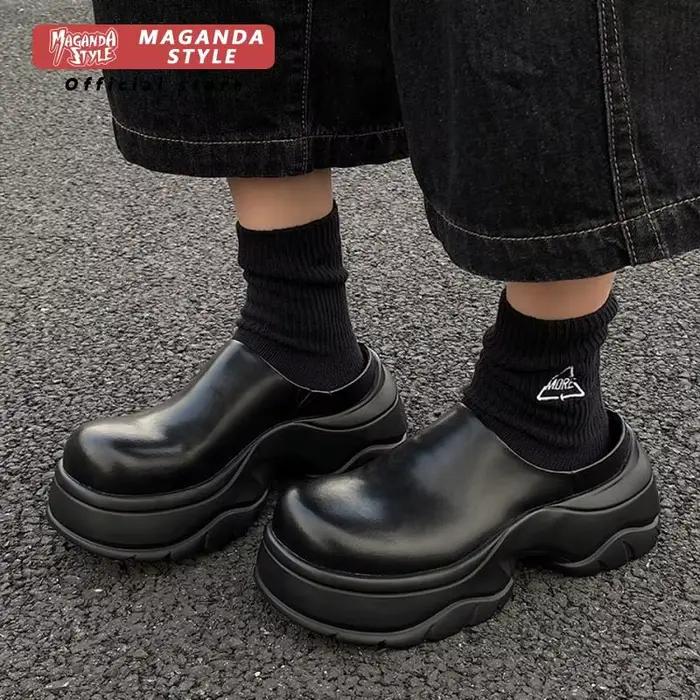 Pantoufles en cuir de pain pour hommes avec une augmentation de hauteur de 6 cm petite stature sans talons mules en noir simple et décontracté