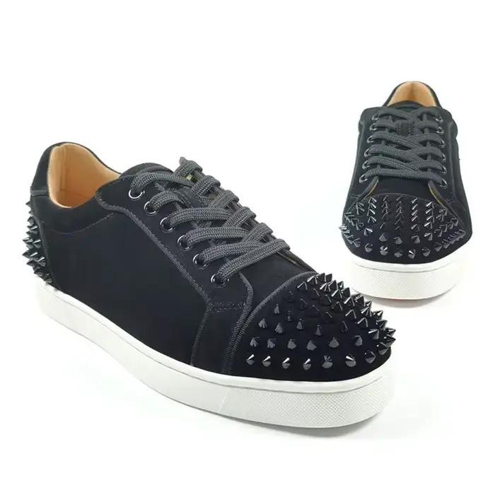Hommes de luxe mode fête discothèque pointes chaussures cloutées à lacets appartements rivets chaussure noir élégant