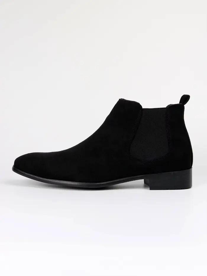 Bottes classiques à double élasticité pour hommes, pointu, faible talon, fausse fourrure, printemps automne, fait main, faux daim, PVC, occassions professionnelles et détente