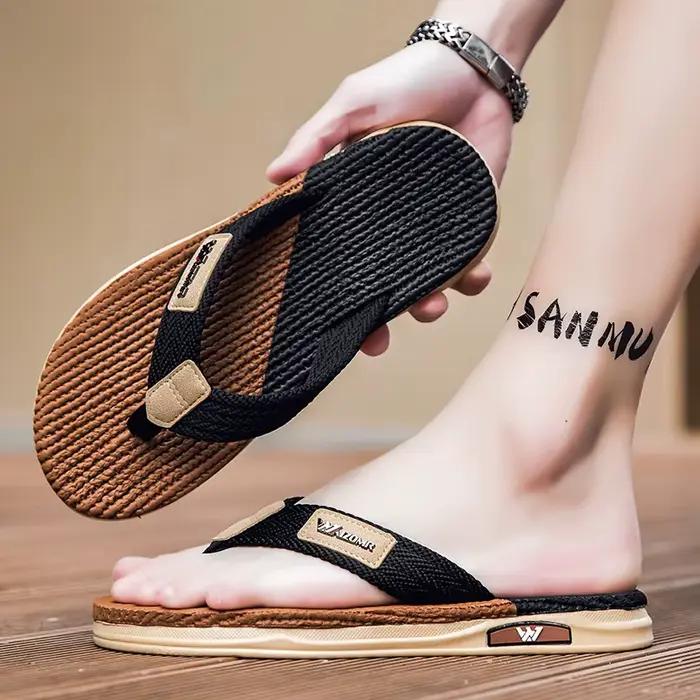 Sandales à enfiler pour homme, sangles en tissu coton, semelle en caoutchouc antidérapante, confort amorti, parfait pour les tenues décontractées et les occasions extérieures