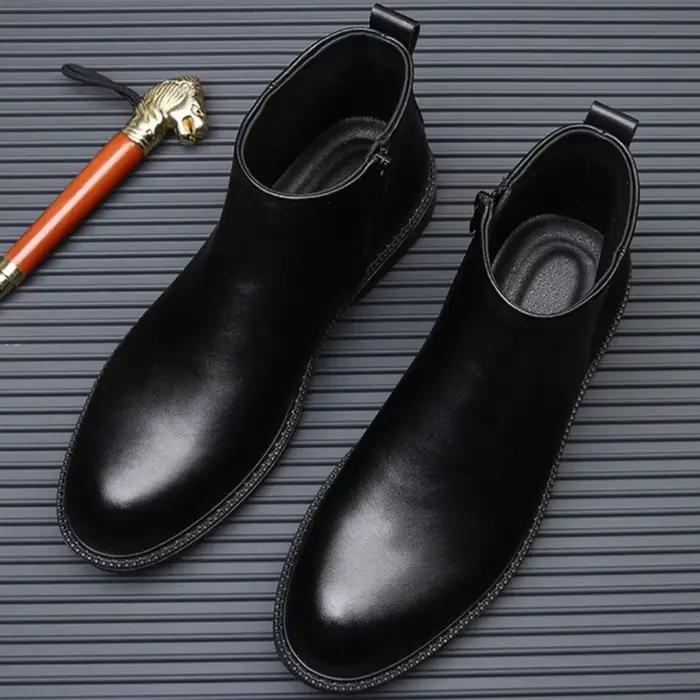 Bottes Chelsea pour homme en cuir fendu bout rond polyvalentes printemps automne confortables hautes élégantes occassions multiples