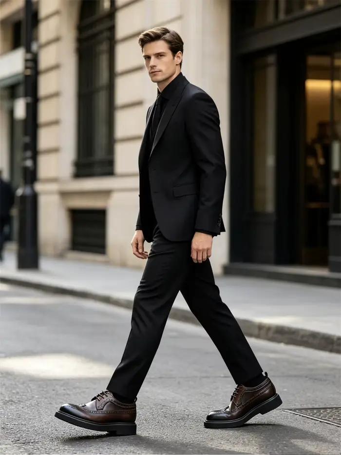 Chaussures habillées en cuir véritable Oxford Brogue pour hommes semelle épaisse plateforme mariage bureau ocassions spéciales décontractées professionnelles