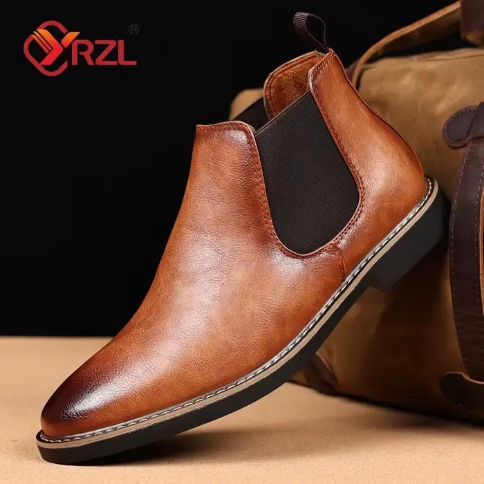 YRZL chaussures pour homme Chelsea bottes marque rétro confortable en cuir PU imperméable bottines anti-dérapant noir