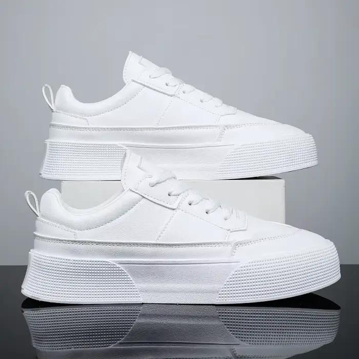 Hommes chaussures blanches en cuir espadrilles décontractées tendance plate-forme