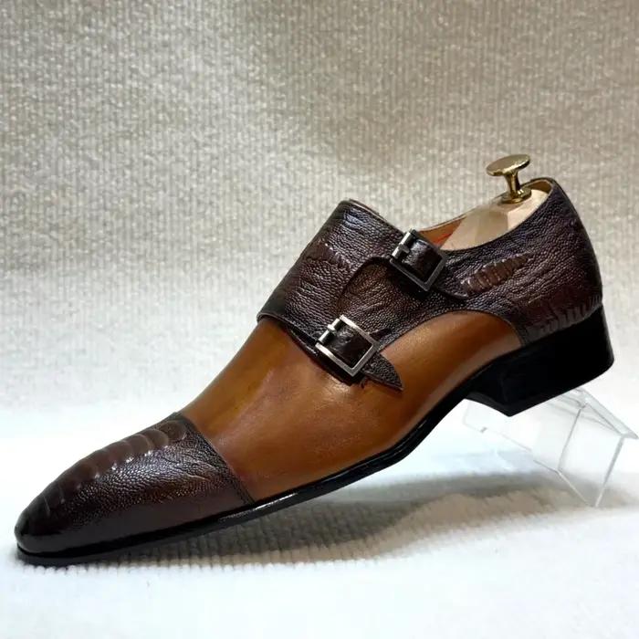 Chaussures de moine marron faites à la main pour hommes