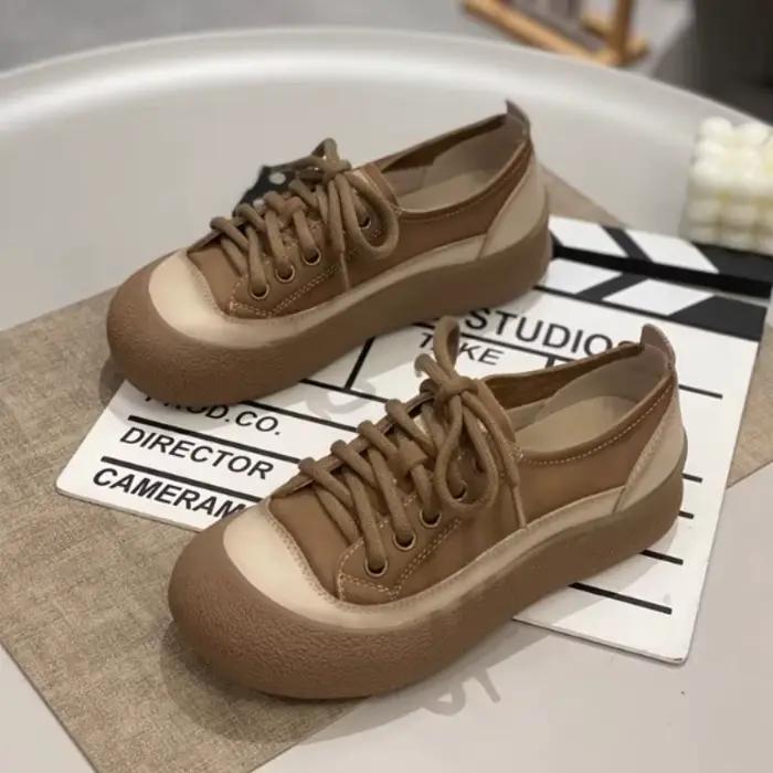 Chaussures en toile polyvalentes à semelles épaisses en cuir souple, nouveau style d'automne, semelles souples confortables, chaussures de sport décontractées