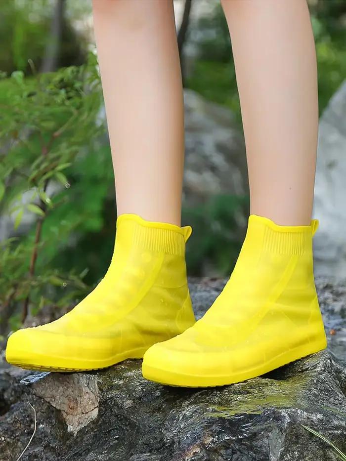Couvre-chaussures imperméables en silicone, couvre-bottes de pluie montantes, surchaussures antidérapantes unisexe en caoutchouc résistant à l'eau pour jours de pluie