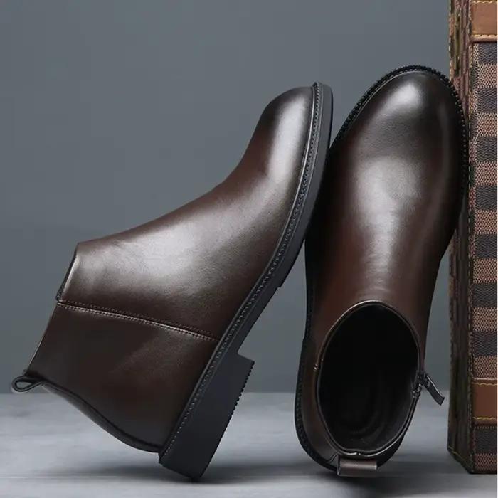 Bottes Chelsea pour homme en cuir fendu bout rond polyvalentes printemps automne confortables hautes élégantes occassions multiples