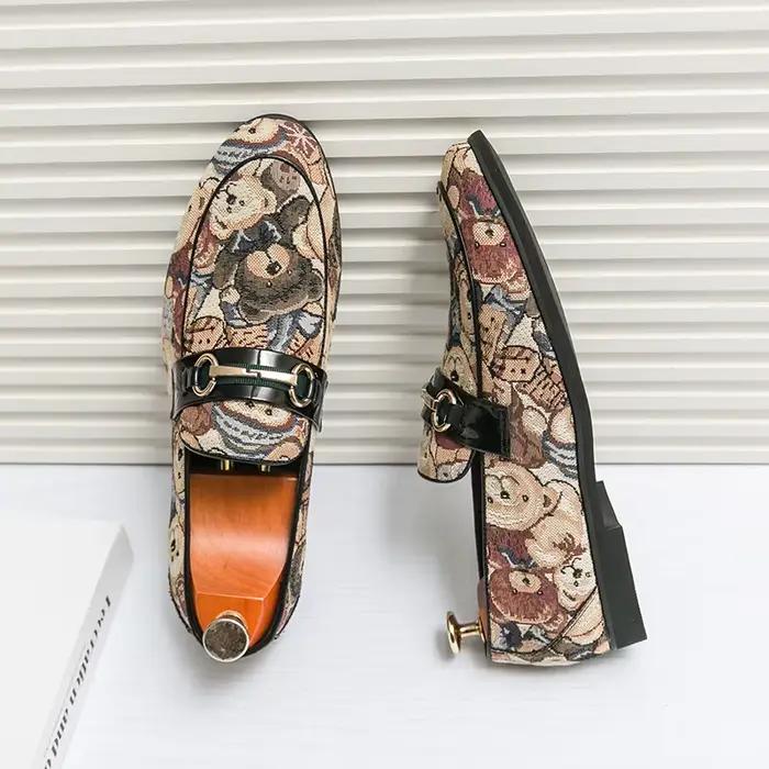 Luxe ours imprimer hommes mocassins marque concepteur mocassin homme brodé appartements décontracté sans lacet
