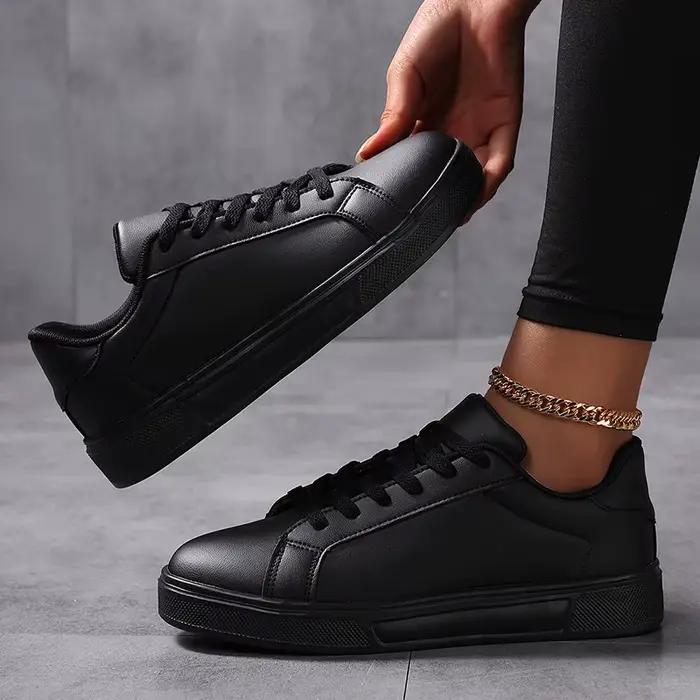 Chaussures pour hommes baskets blanches en cuir PU solide