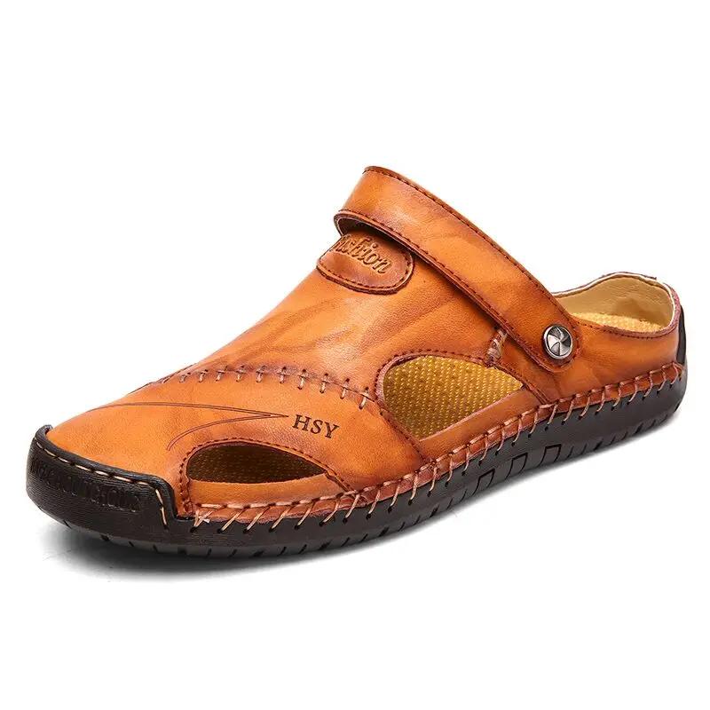 Tongs de plage en caoutchouc pour hommes, sandales romaines classiques en cuir, pantoufles d'extérie