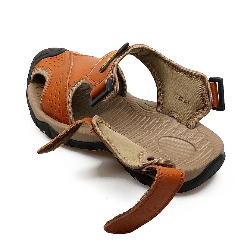 Sandales en cuir véritable pour hommes, chaussures d'extérieur, de plage, grande taille 38-48, panto