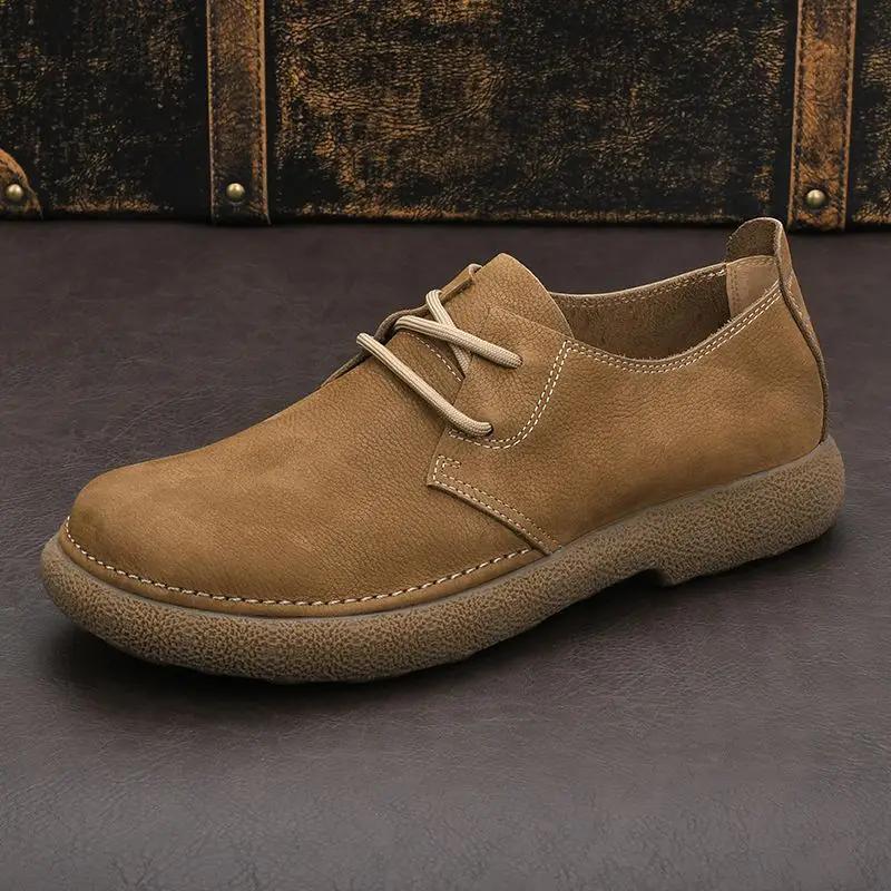 Chaussures décontractées vintage en daim pour hommes - Mocassins à enfiler avec semelle en caoutchou