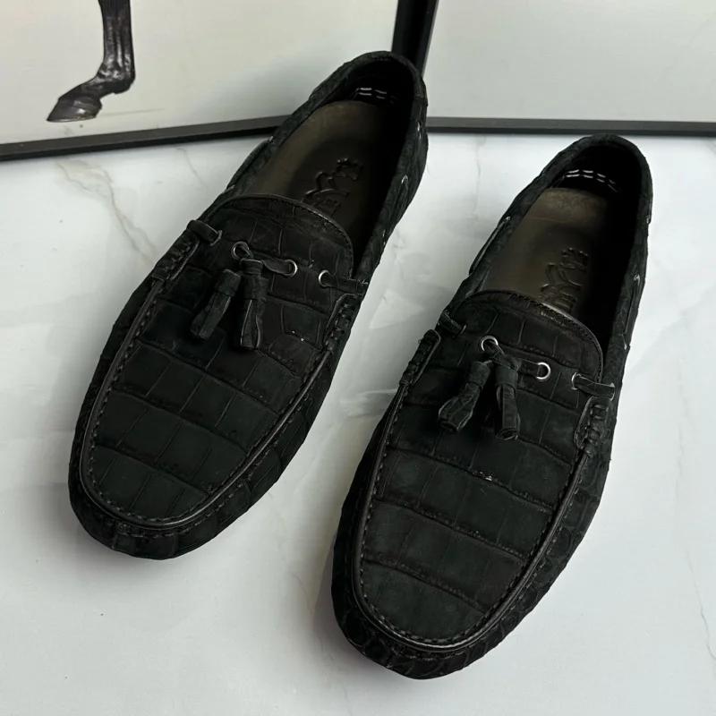 Mocassins Gommino pour homme en cuir de crocodile nubuck véritable, cuir exotique authentique, chaus