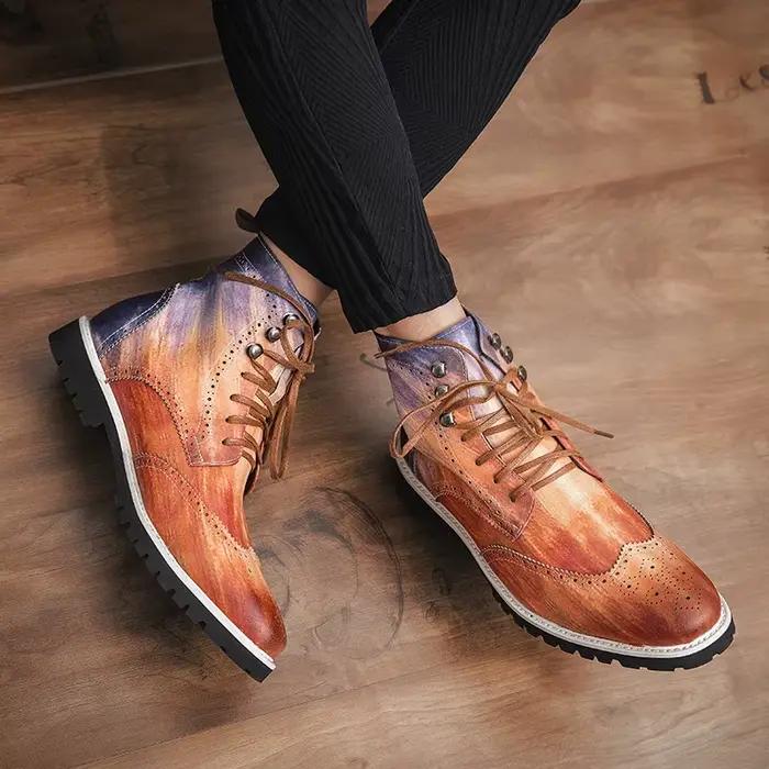 Bottes d'affaires sculptées à lacets pour hommes, Brogue haut