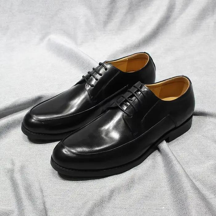 Chaussures Derby classiques en cuir véritable pour hommes, bout uni, à lacets, faites à la main, rob