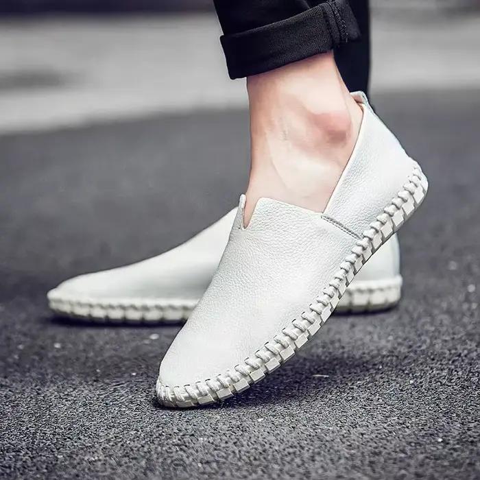 Taille 48 49 chaussures plates en cuir véritable hommes décontracté blanc peau de vache Sneaker mâle