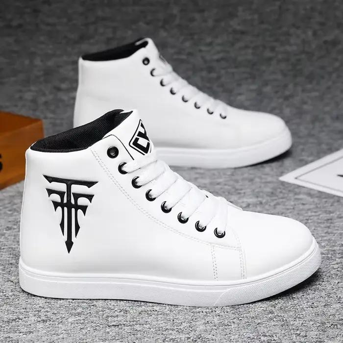 Baskets blanches haut hommes chaussures vulcanisées chaussures de loisir à la mode chaussure de cour