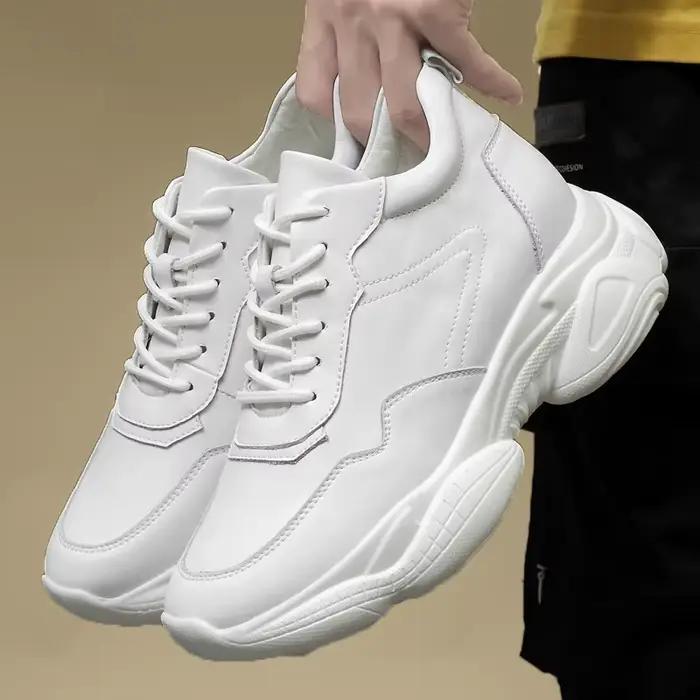 Chaussures rehaussantes pour hommes, semelle intérieure augmentée de 8cm, blanc, noir, grande taille