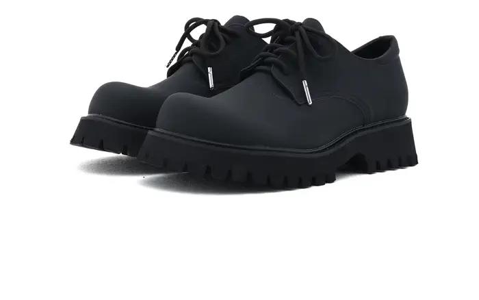 Chaussures derby à bout rond pour hommes, petite niche, noir carbone, grande tête, semelle épaisse,