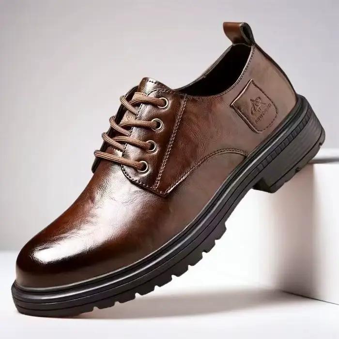 Chaussures basses décontractées pour hommes en cuir véritable, style rétro britannique, chaussures d