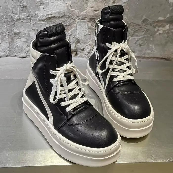 Bottes montantes noires et blanches pour hommes avec fermeture éclair latérale, rehaussantes, antidé