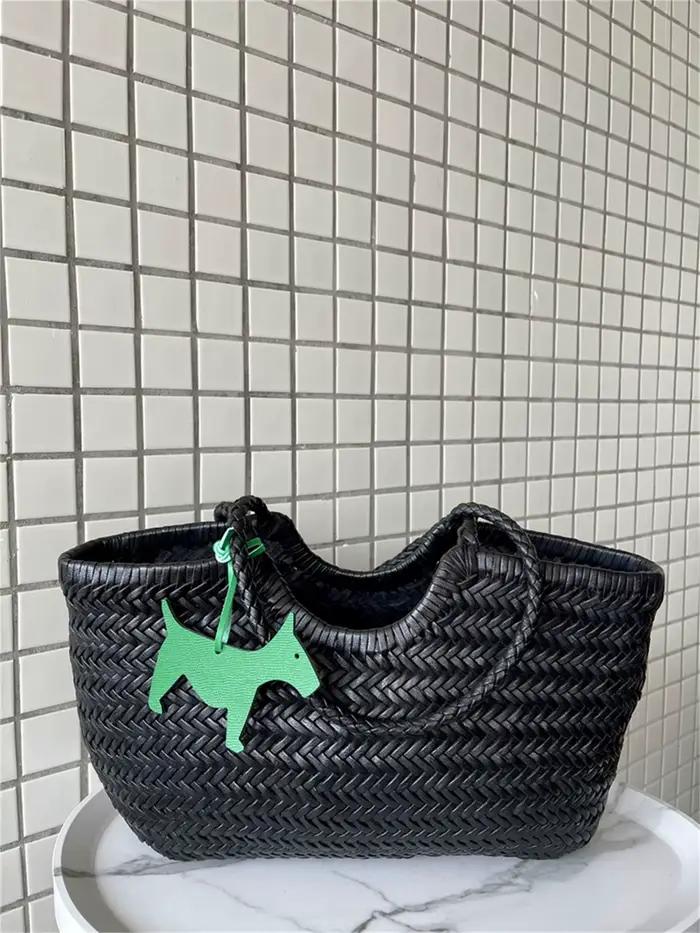 Sac tissé en cuir de vachette fait main français, sac cabas vintage à bandoulière unique, sac de cou