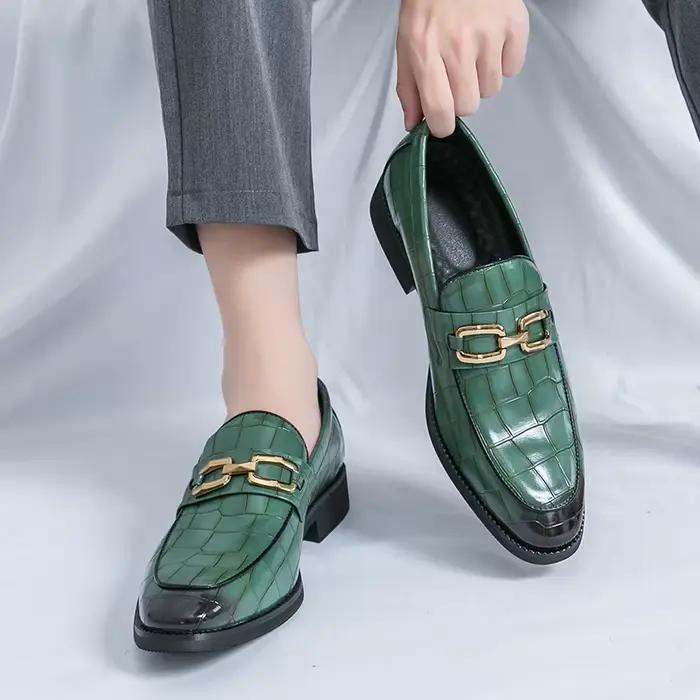 Mocassins floraux en cuir de grande taille pour hommes, chaussures pointues, mocassins à carreaux pr