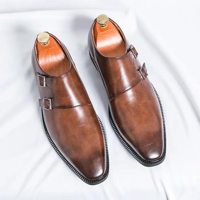 Robe rétro classique chaussures en cuir de moine pour hommes avec boucle à bout pointu bureau d'affa