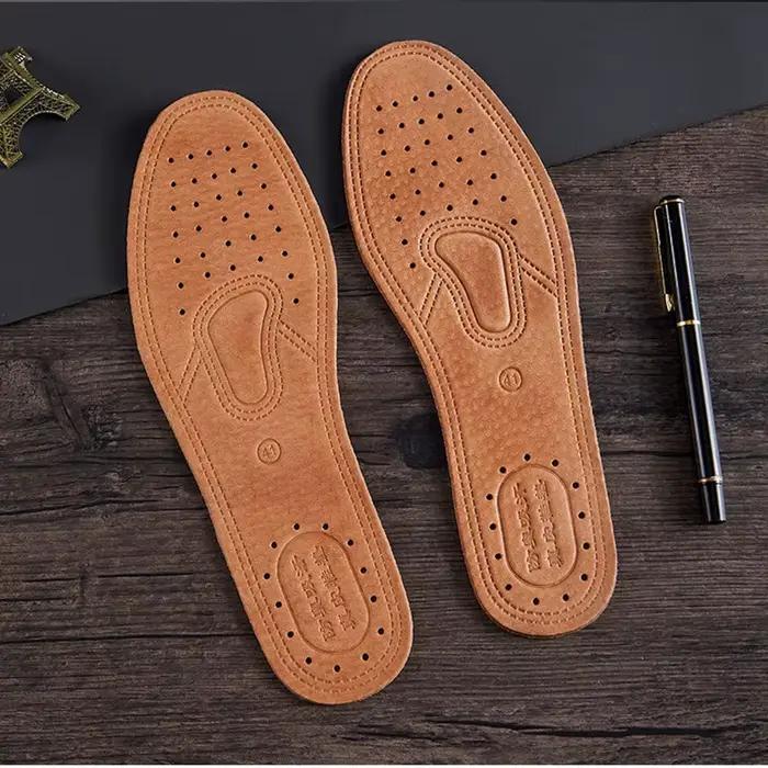 Semelle intérieure en cuir de vache véritable, bottes, Inserts de chaussures, déodorant doux et resp