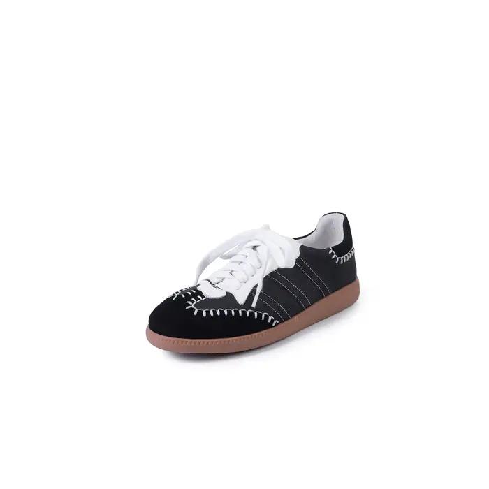 Ods automne Casaul chaussures chaussures en cuir fendu pour les femmes bout rond talon épais plate-f
