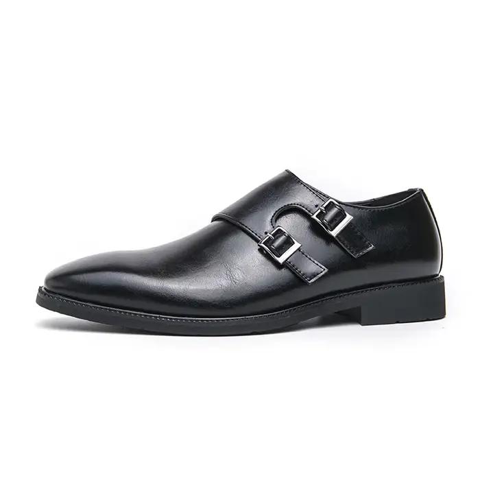 Robe rétro classique chaussures en cuir de moine pour hommes avec boucle à bout pointu bureau d'affa