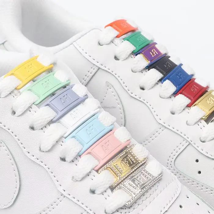 Combinaison de lacets AF1, 4 pièces, lacets plats blancs et décoration de chaussures, costume de bas