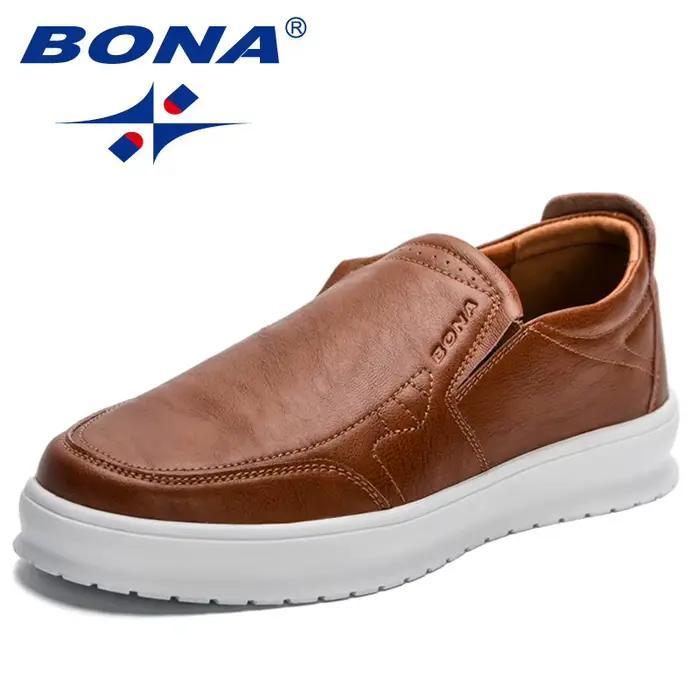 BONA-Baskets en cuir pour hommes, chaussures de marche confortables, respirantes, faites à la main,