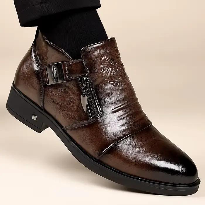 Bottines Chelsea assorties avec tout pour hommes, chaussures d'affaires en cuir souple avec fermetur