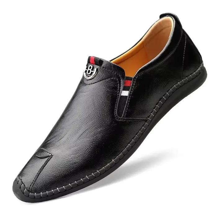 Mocassins plats en cuir véritable pour hommes, chaussures à pois Harajuku, mocassins souples, respir