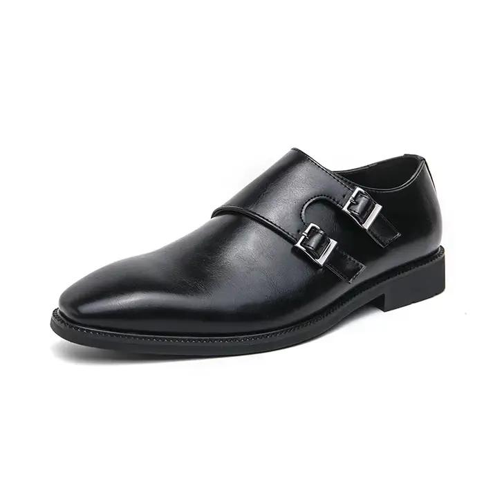 Robe rétro classique chaussures en cuir de moine pour hommes avec boucle à bout pointu bureau d'affa