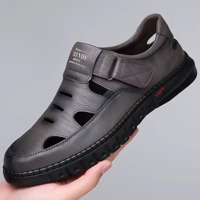 Sandales en cuir blanc à fond plat pour hommes, nouveau Style d'été, chaussures de plage antidérapan