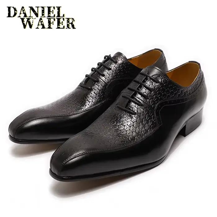 Marque de luxe hommes Oxford chaussures formelles noir marron bout pointu à lacets bureau affaires m