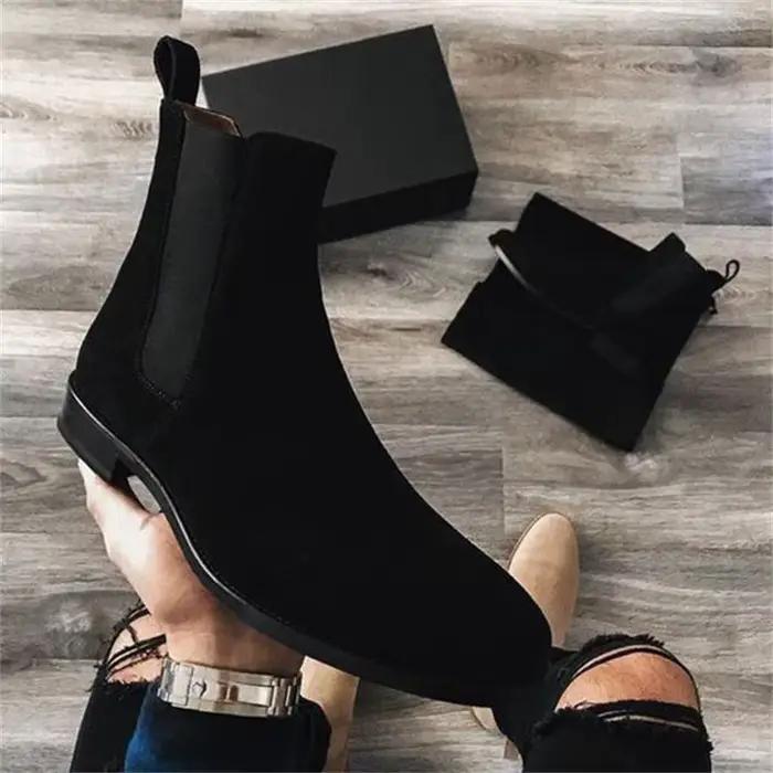 Bottes Chelsea pour hommes vin rouge noir Faux daim affaires à talons bas à la main mode livraison g