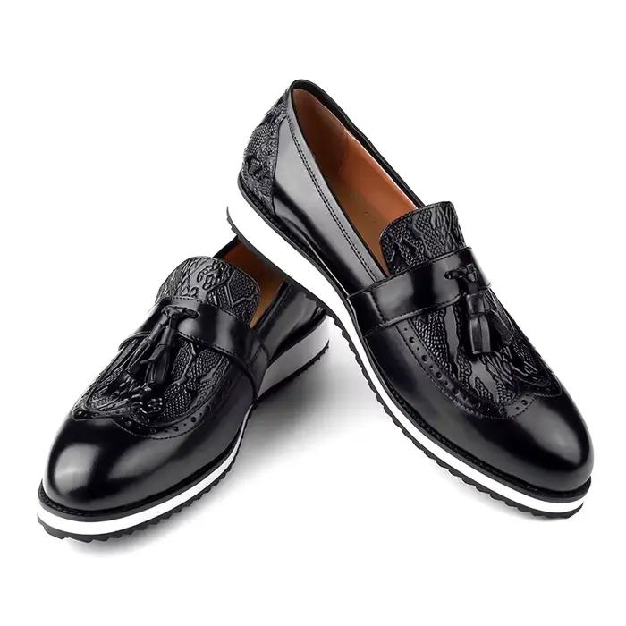 Mocassins en cuir à pampilles pour hommes, chaussures provoqué noires, chaussures décontractées, imp