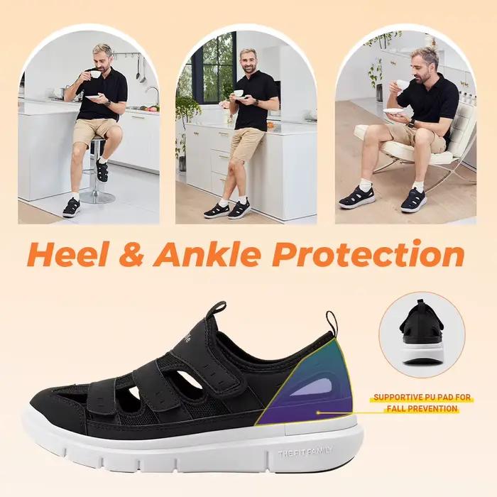 FitVille Sandales pour hommes Chaussures pour diabétiques au design large Légères et respirantes pou