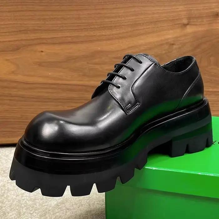 Derby à tête ronde pour hommes, nouvelle plateforme rehaussante, grande tête en cuir, chaussures déc