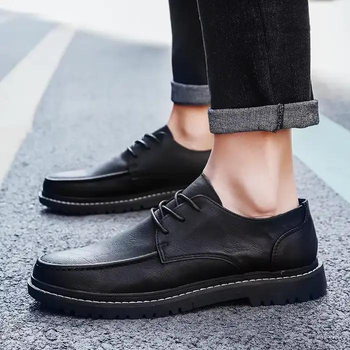 Chaussures en cuir décontractées pour hommes, faites à la main, pour le travail en extérieur, coupe