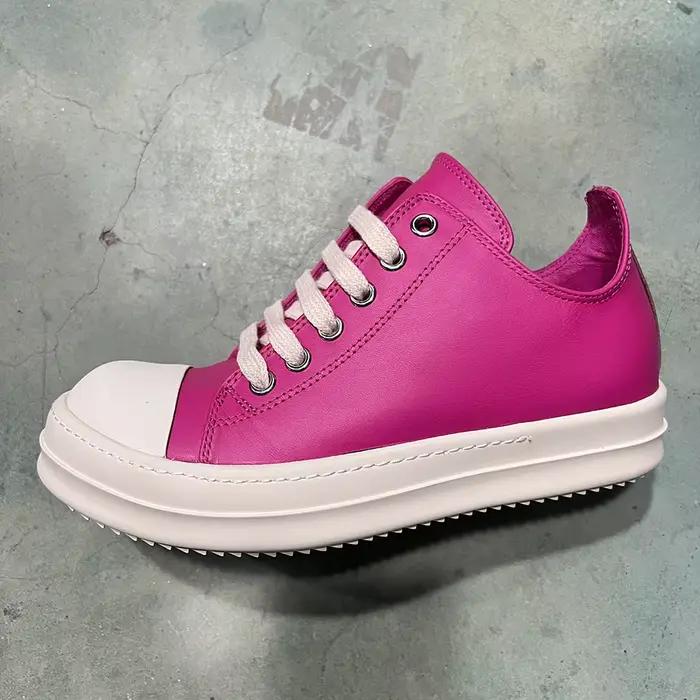 Chaussures à plateforme en cuir véritable magenta pour hommes et femmes, baskets basses à semelle ép