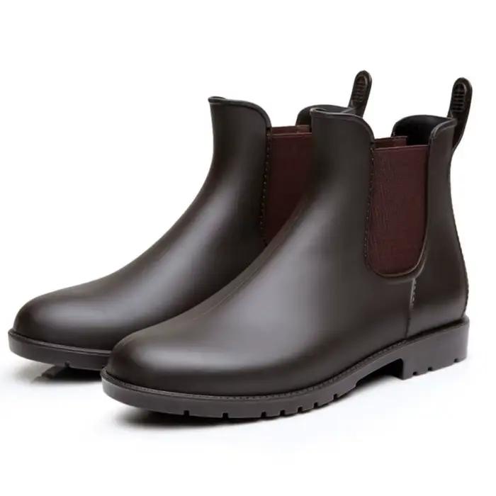 Sourire marron imperméable anti-dérapant bottes courtes Chelsea bottes de pluie pour femmes hommes e