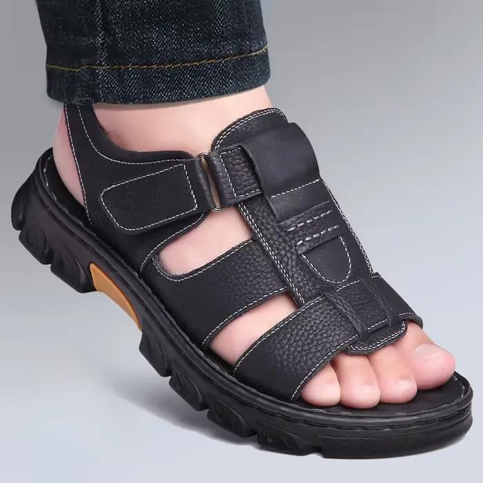 Sandales hommes nouvelles chaussures de plage pantoufles en peau de vache en plein air antidérapant