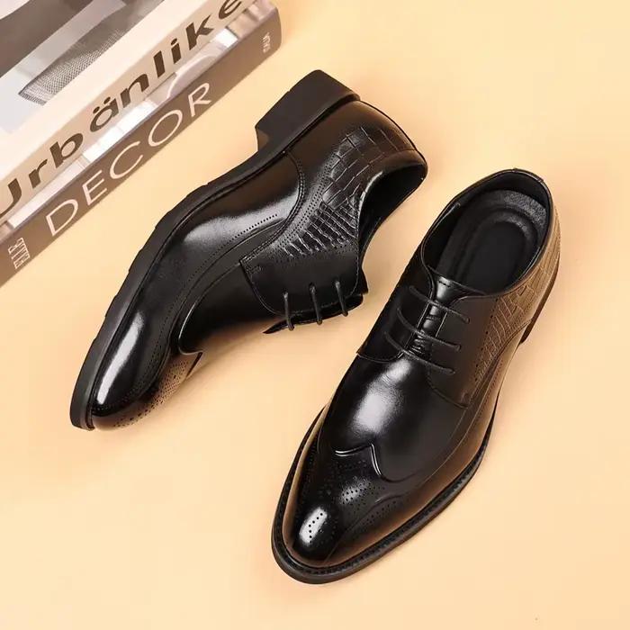 Chaussures provoqué d'affaires en cuir véritable pour hommes, chaussures Derby respirantes à lacets,